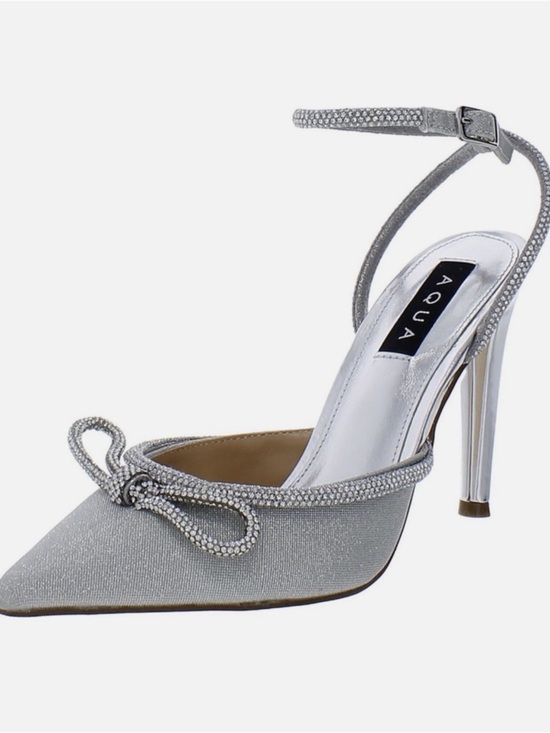 Aqua Shoes - Aqua Silver Crystal Bow Pointed-Toe Ankle-Strap Stiletto Pump